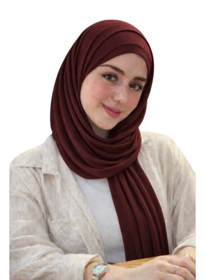 طقم طرحة مع بندانة   قطن ليكرا  باللون النبيتي مريح وثبات مثالي  مقاس 2م × 60سم - Image 1